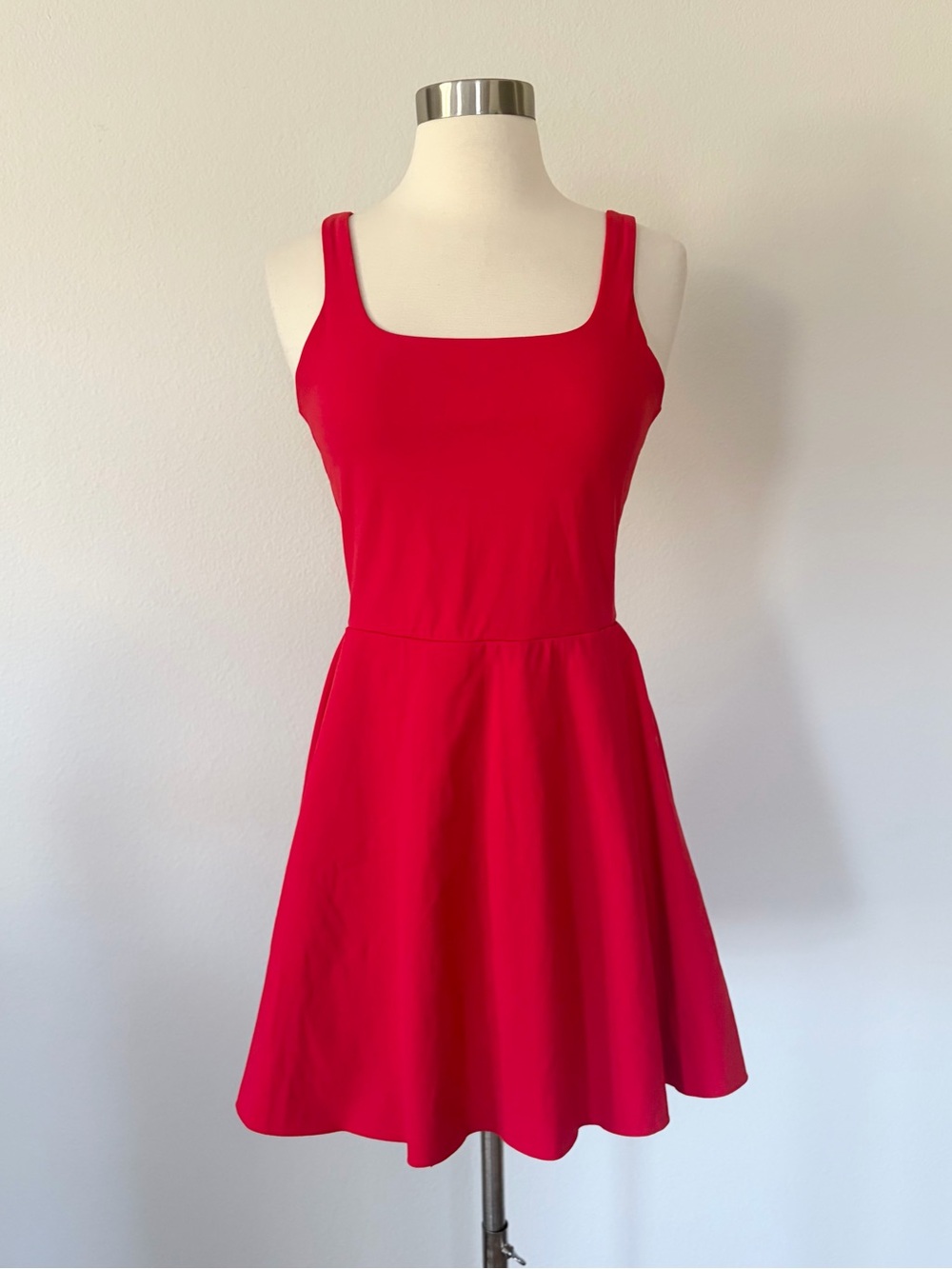 SPANX Get Moving Red Square Neck Easy Access Dress Built In Shorts Small S